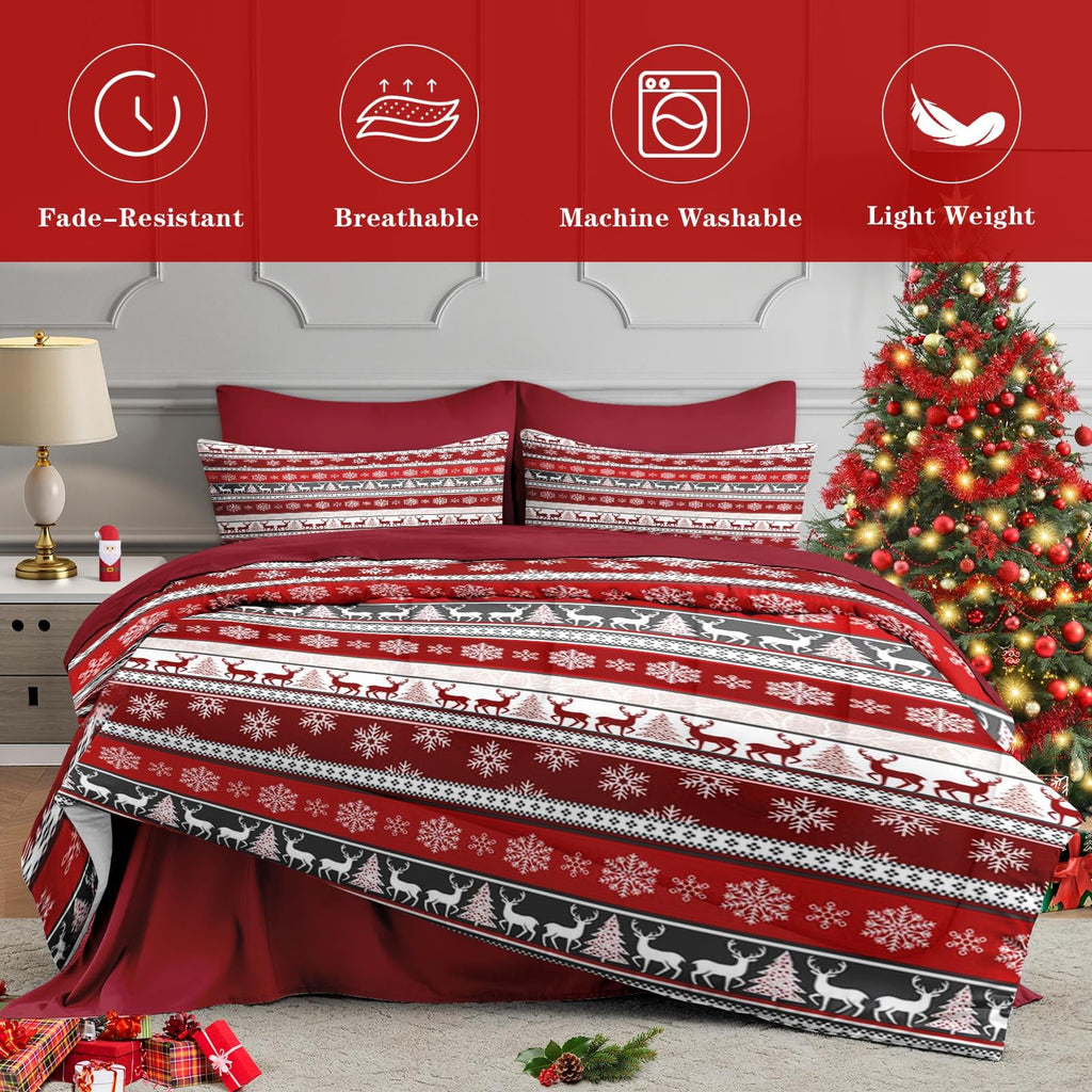 Full Christmas Comforter Set with Sheets, 7 Pieces Boho Bedding