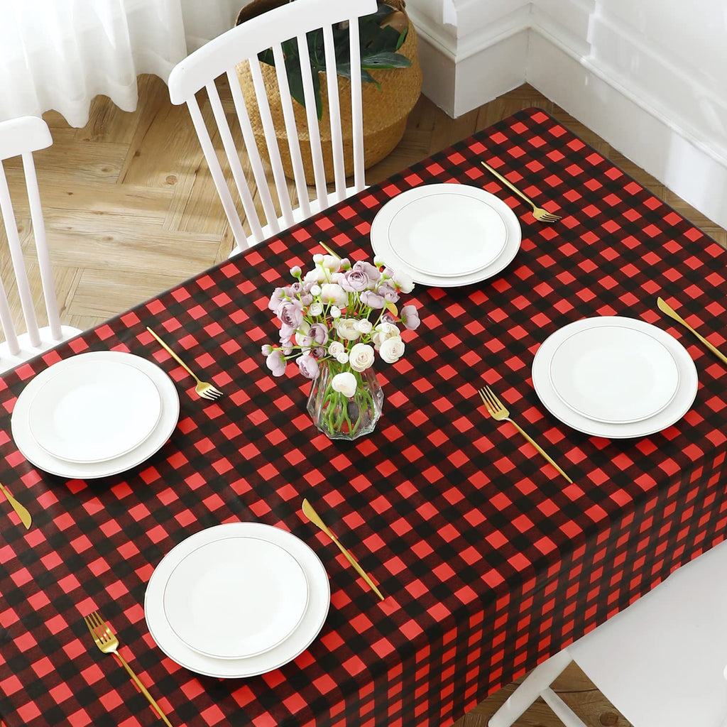 Gingham Vinyl Tablecloth, Rectangle 52 x 70, Black and Red