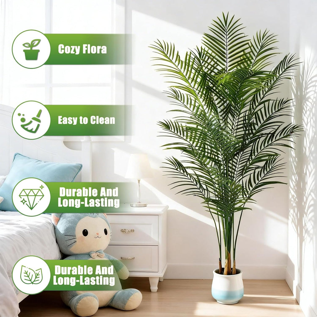 6ft Artificial Palm Tree Indoor, Large Fake Tropical Areca Palm with 18 Trunks, Tall Faux Floor Plants Living Rooms