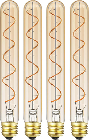 Vintage LED Spiral Filament Bulb T10, 8.9inch Long Tubular Dimmable Edison Light Bulbs,E26 Base,Amber Glass,Warm