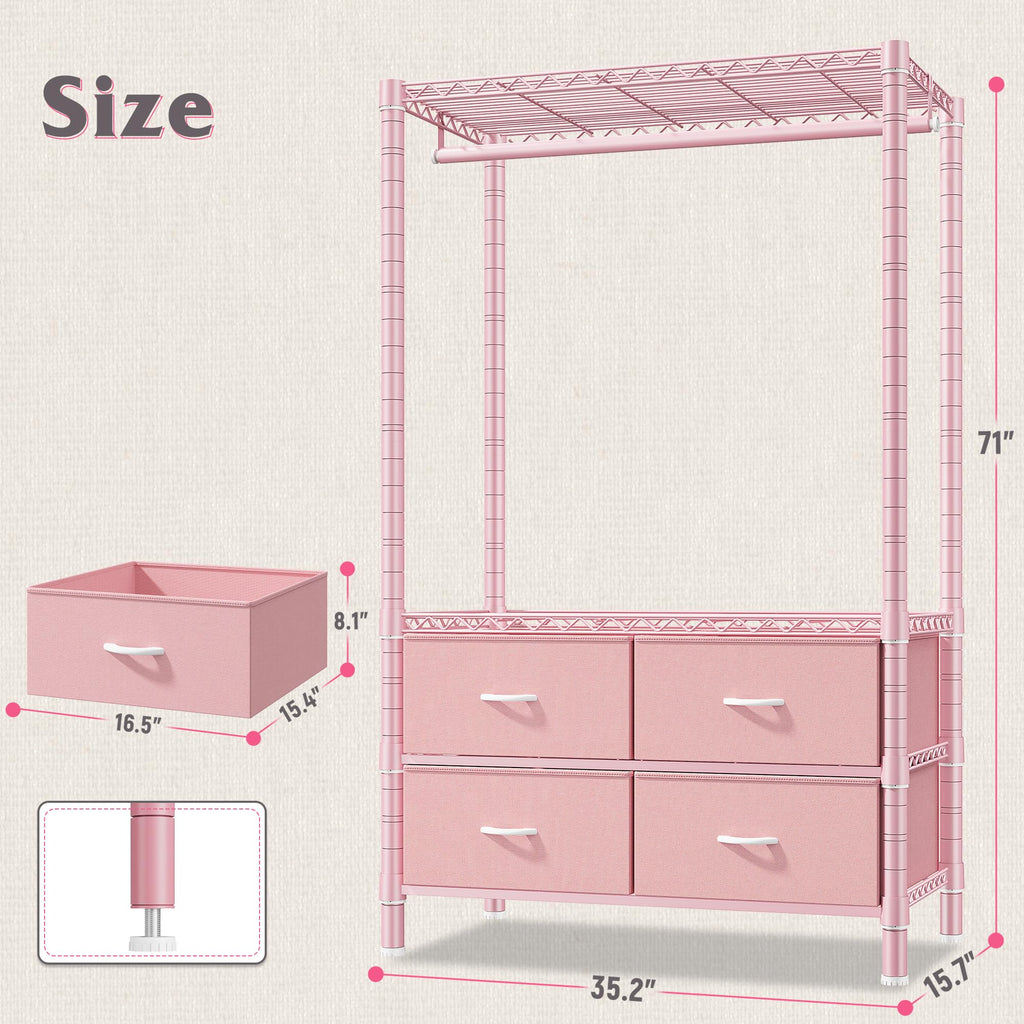 Clothes Rack, Portable Closet , 4 Drawers 4 Shelves