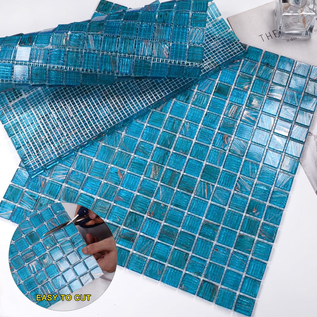 11.5 sq.ft Azure Blue Glass Mosaic Tile , Pool, Backsplash