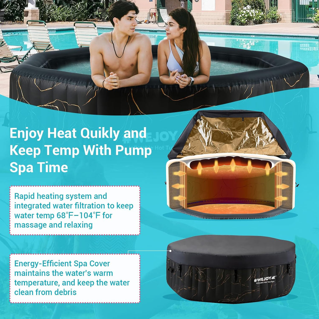 Portable Hot Tub61X61X25 Inch Air Jet Spa 2-3 Person Inflatable Octagon Outdoor Heated Hot Tub Spa with 120 Bubble