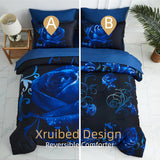 Xruibed Blue Comforter Set Queen 7 Piece Bed in a Bag Blue Rose Comforter with Sheet Set Soft Micorfiber Reversible