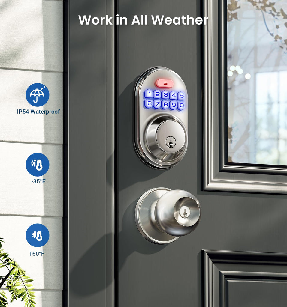 RZ-A Electronic Keypad Deadbolt Door Lock, Satin Nickel