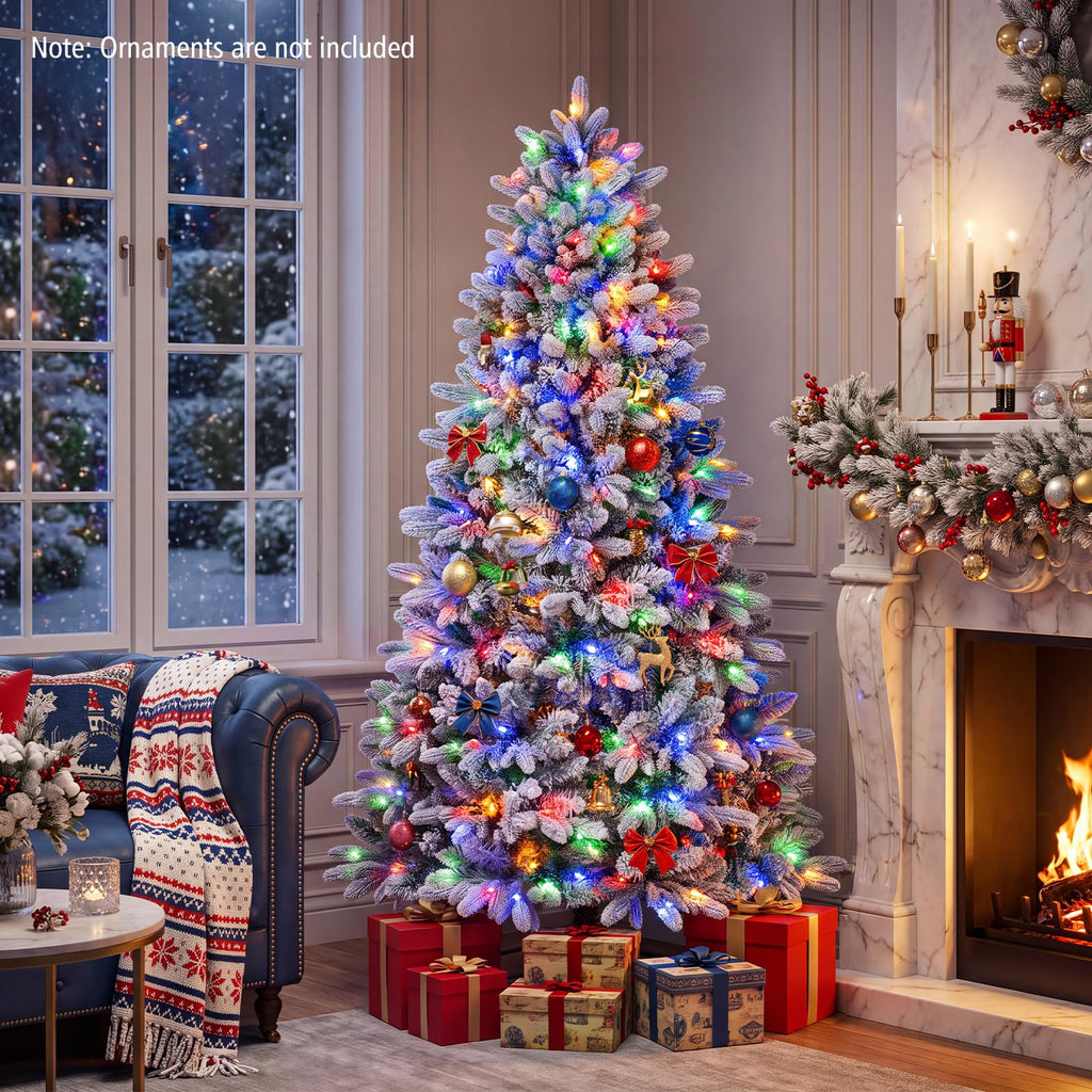 6FT Pre-lit Half Christmas Tree, Snow Flocked Artificial Xmas Tree