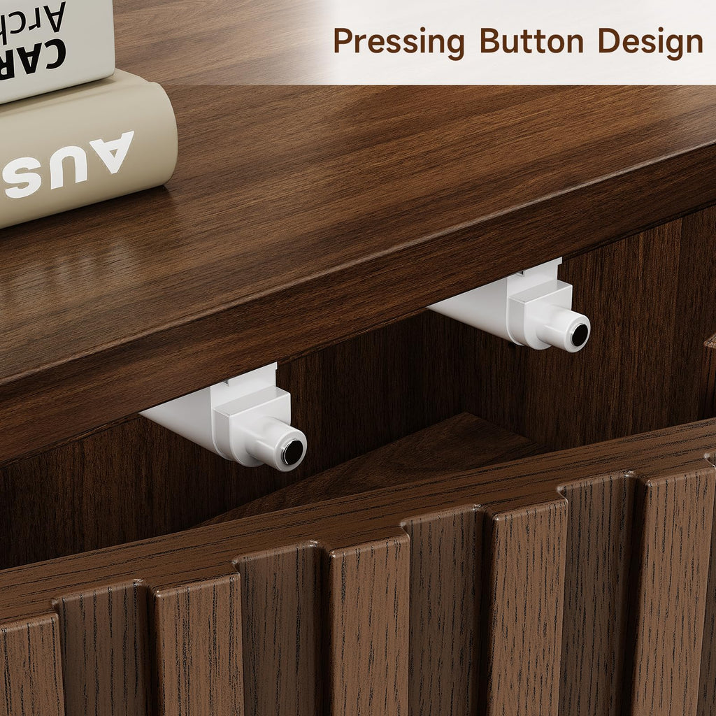 63" Fluted Sideboard Cabinet with Storage Adjustable Shelves Walnut