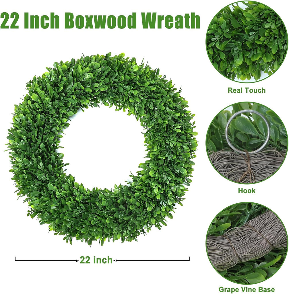 Green Boxwood Wreaths for Front Door Realistic 22Inch All Season Eucalyptus