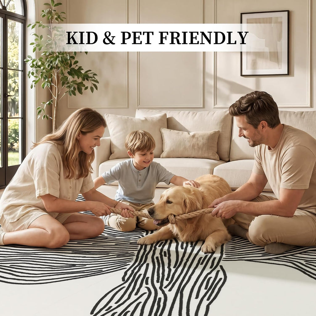 Area Rugs, Abstract Washable Rug, Modern Black and White Rug Living Room Dining Room Office Playroom Nursery