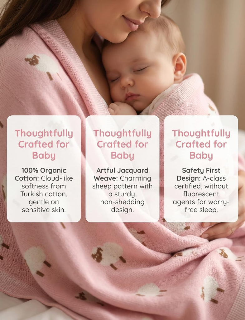 Organic Cotton Baby Blanket - Soft Luxury Knit Receiving Blanket for Newborns & Toddlers, Cozy Breathable Stroller