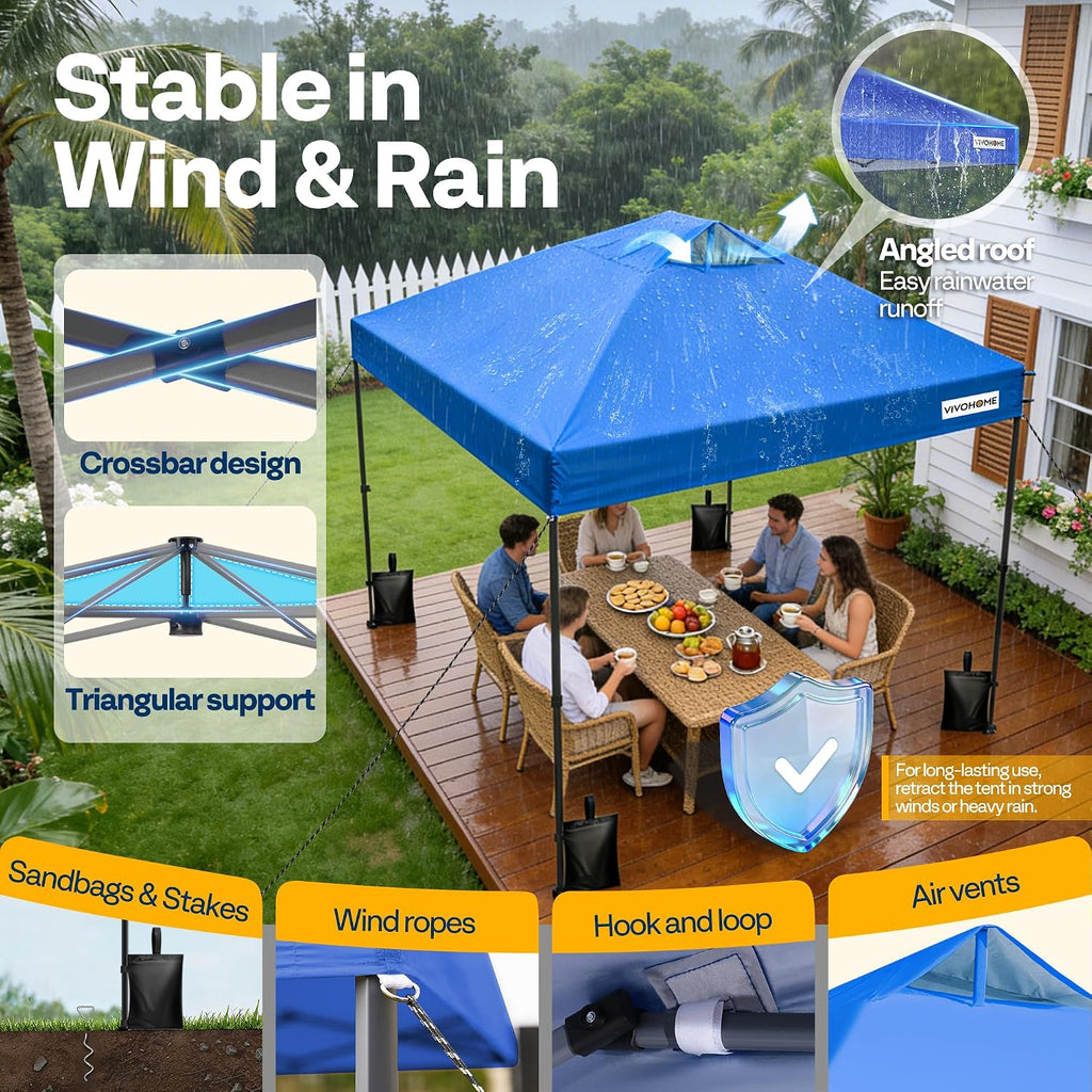 10x10ft Pop Up Canopy Tent One Push Setup Outdoor Portable Shelter Tent Heavy Duty with Wheel Carry Bag and 4 Sandbags
