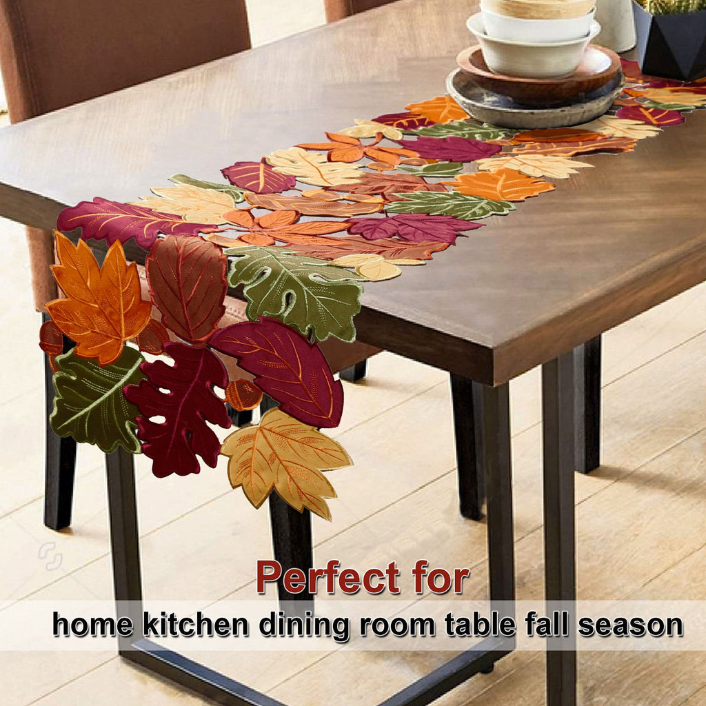 Fall Table Runner, Thanksgiving Table Runner 120 Inches Extra Long, Harvest Leaves Home Decor for Autumn Season