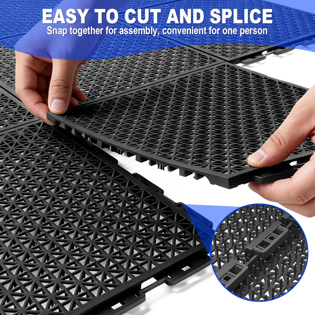 16 PCS Modular Interlocking Cushion Interlocking Floor Tiles with Hole Drainage Mat 10" x 10" Non Slip Pool Deck Mat