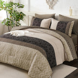 Dinjoy Boho Queen Comforter Set Light Brown,7 Piece Bed in a Bag Queen Warm Striped Bedding Sets with Plaid Fall