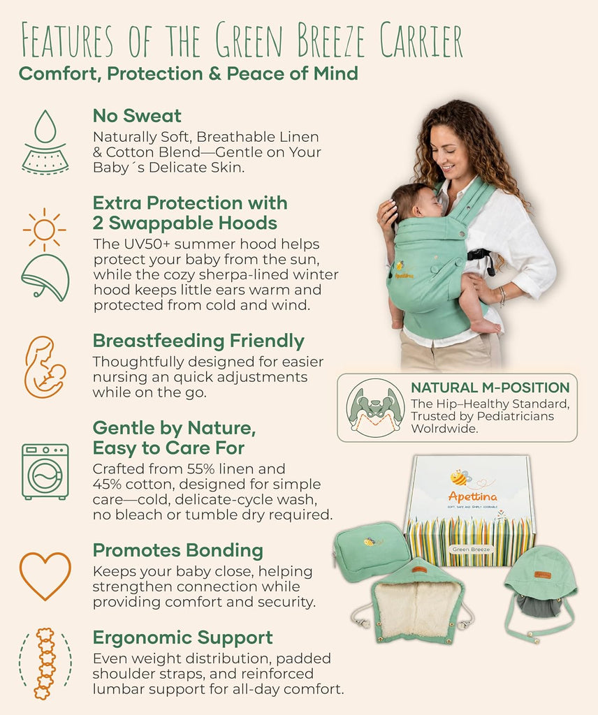 Cloud-Soft Structured Baby Carrier Cotton & Linen, Breathable Baby Carrier Summer, Lightweight, Lumbar Support