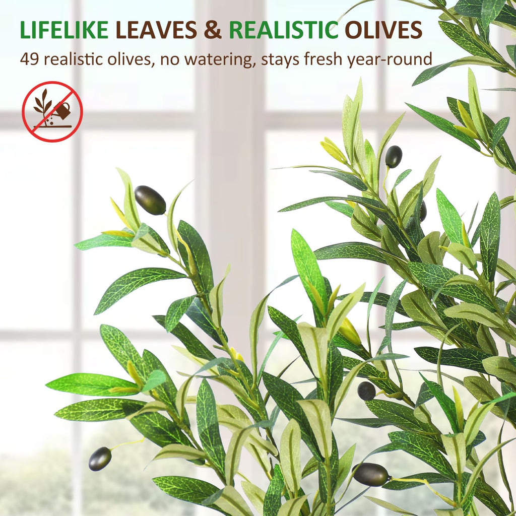 Olive Tree Artificial Indoor 7ft, Tall Faux Olive Tree with Large Olive Branches and Realistic Fruits, Fake Floor
