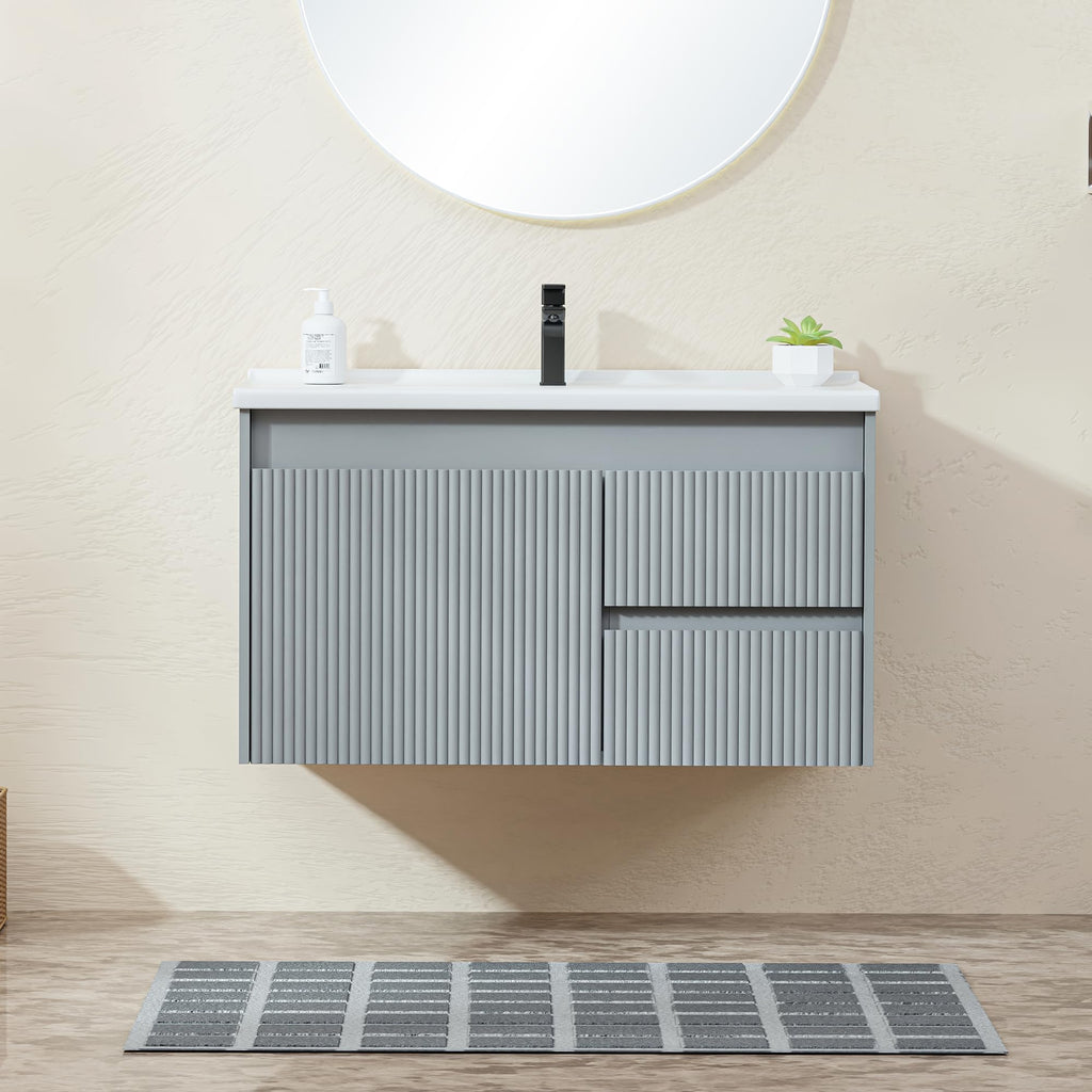 Floating Bathroom Vanity 32 Inch, Wall Mounted Bathroom Vanity with Ceramic Sink and 2 Drawers for Storage, Modern