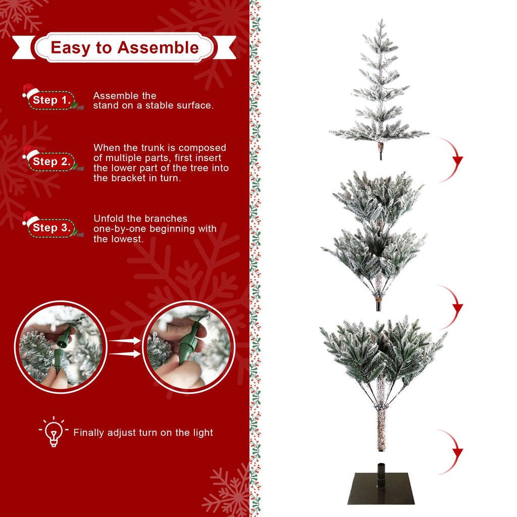 7ft Deluxe Pre-Lit Flocked Artificial Christmas Tree Serene Snowscape Fir, Party Decoration with 400 Warm White