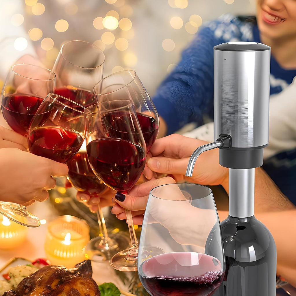 Electric Wine Aerator Pourer One Touch Wine Accessories Rechargeable 2-in-1 Automatic Wine Decanter Stainless Steel