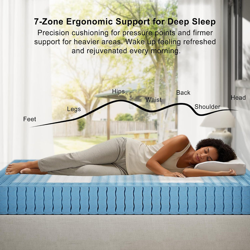 14 Inch Cal King Mattress with Ice Silk Cover, Euro Top Hybrid Gel Memory Foam with 7-Zone Pocketed Coils, Medium