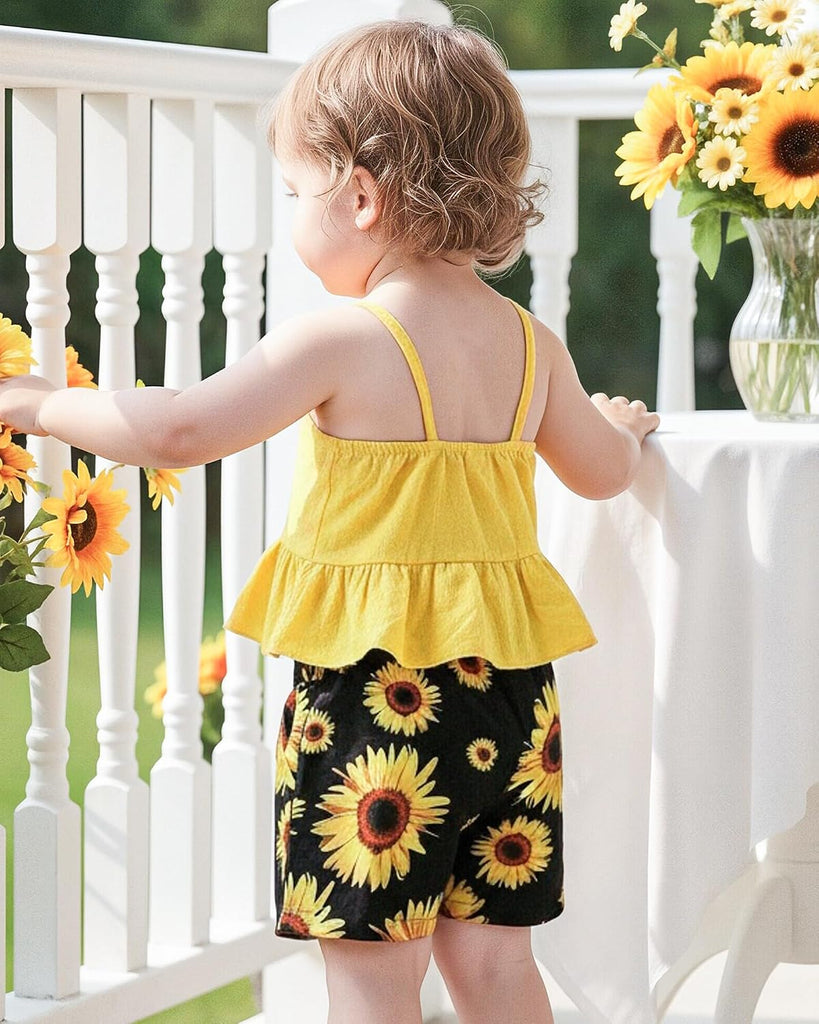 Toddler Baby Girl Clothes Summer Outfits Ruffle Sleeveless Linen Shirt Kid Short Set for Girl