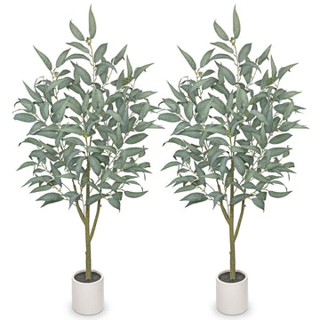2 Packs Eucalyptus Trees Artificial Indoor - 4FT Tall Faux Eucalyptus Plants in White Planter, Fake Plant Décor for