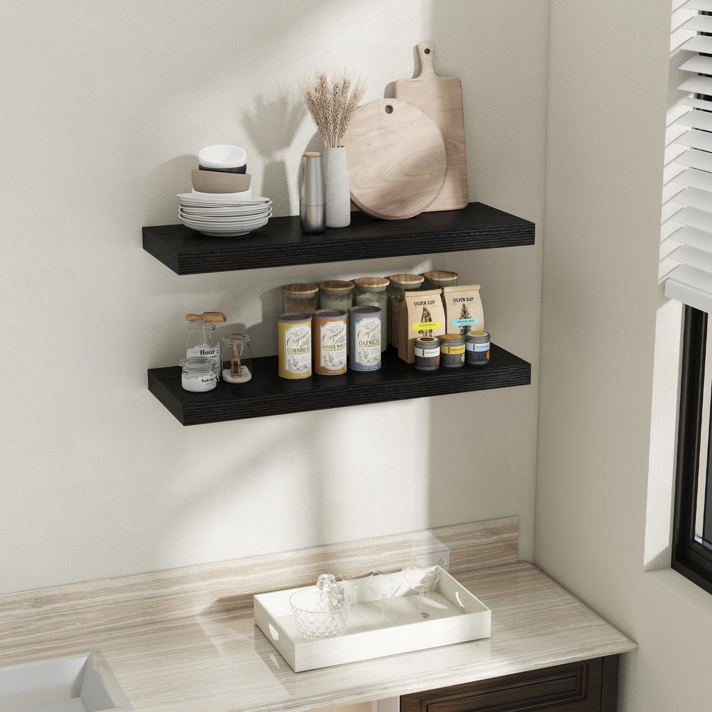 36 Inch Black Floating Shelves for Wall, 12 Inch Deep Shelves |Kitchen|Bedroom, Wall Mounted Rustic Wood Floating