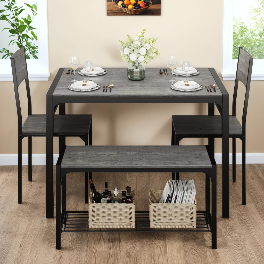 Dining Table Set for 4, Modern Kitchen Table Bench and Chairs