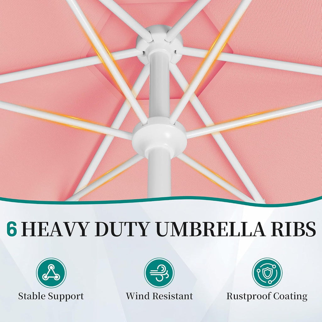 Patio Umbrella with Wavy Trim, UV-Fade-Resistant Canopy, Crank & Tilt - Peach Pink 7.5ft
