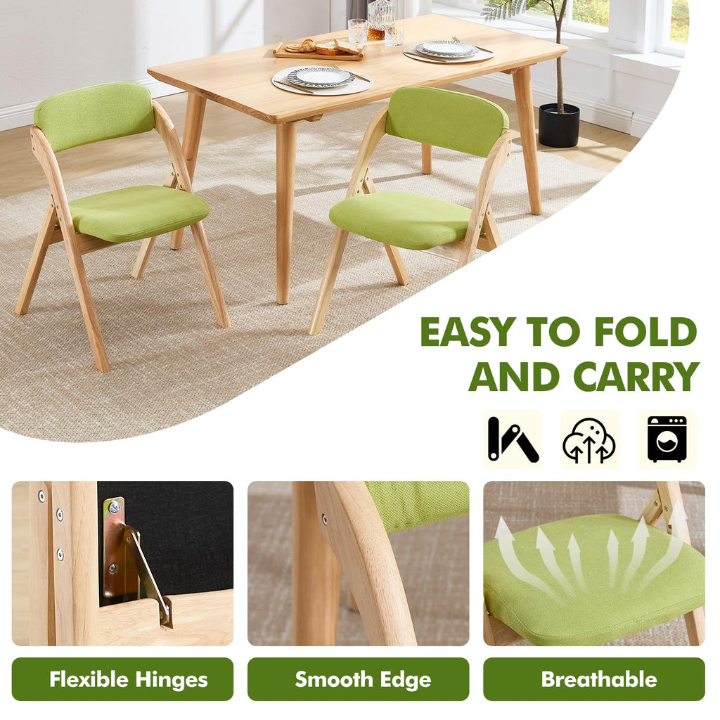 6-Pack Folding Chairs with Cushion, Linen Padded Foldable Chairs, Raw Wood Frame, Ideal for Indoor/Outdoor Use