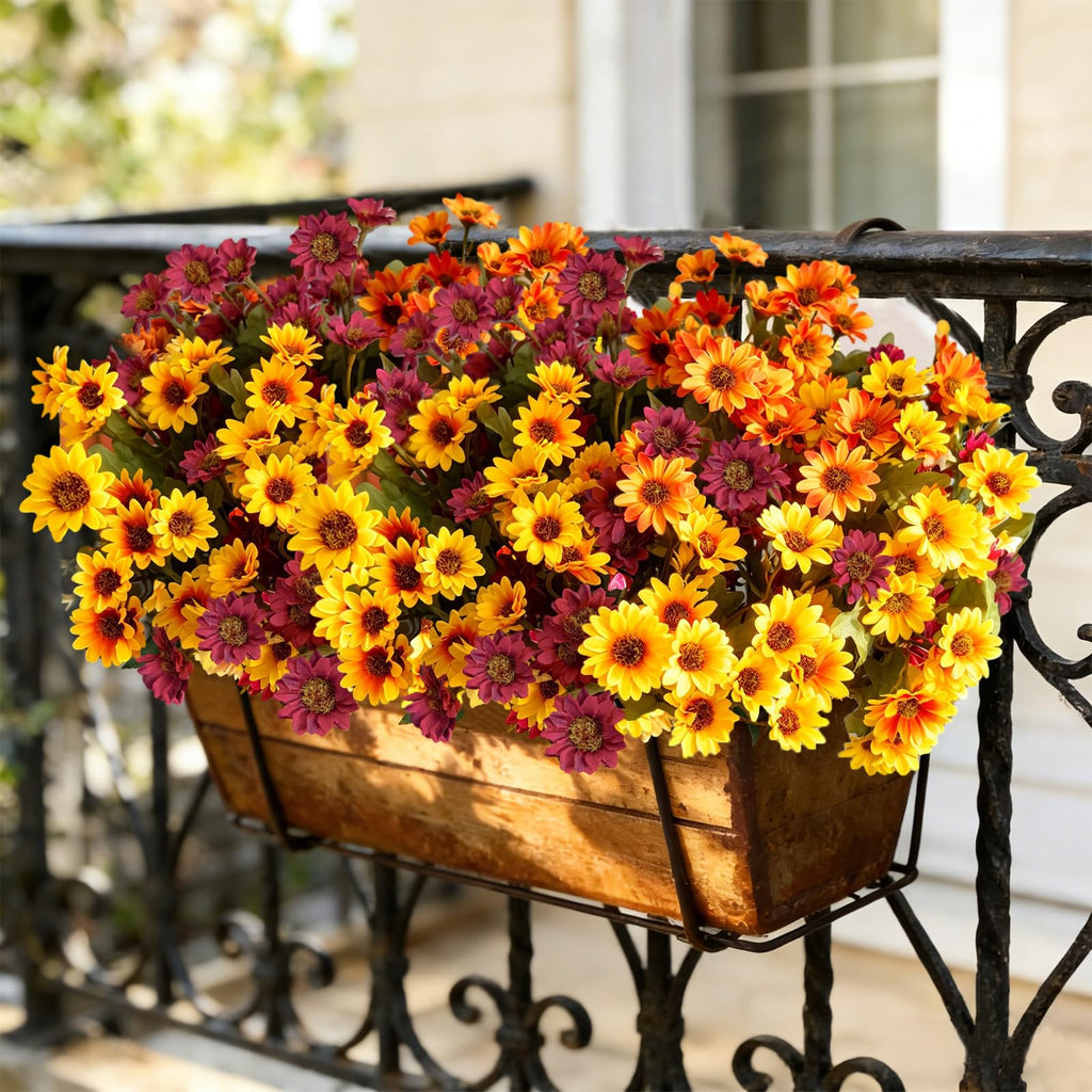 12Pcs Fake Flowers Artificial Mums for Outdoors, UV Resistant Faux Mums for Outdoor Planters Realistic Daisy No Fade