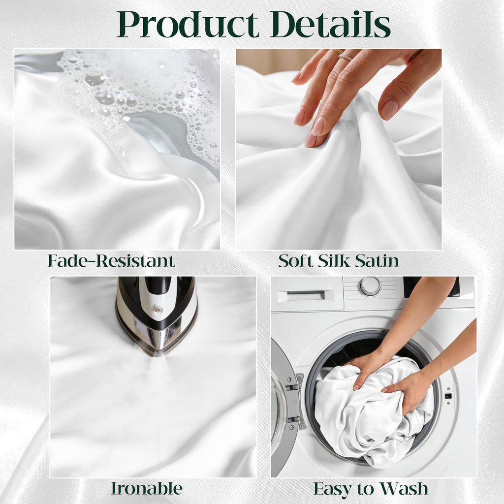 4 Pack White Satin Tablecloth 58 x 102 Inch Overlay Seamless Design