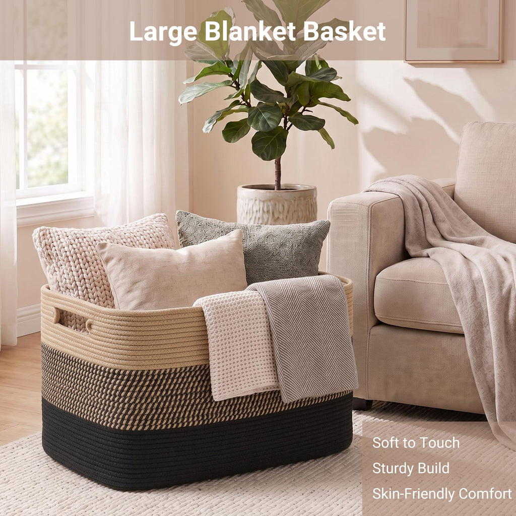 108L Extra Large Rectangle Laundry Hamper, Jute/Black, 25"x16"x16"