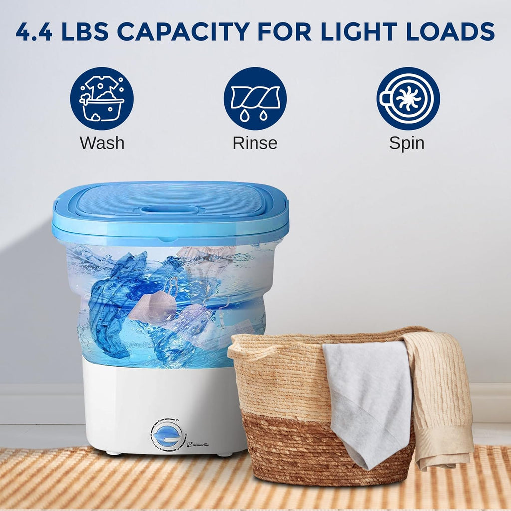 Portable Washing Machine 15L - Foldable Mini Washer for Baby Clothes, Underwear, Small Laundry - Compact Washing