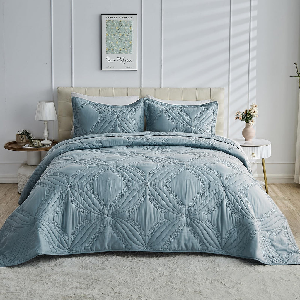 Oversized Cal King Bedspreads 120x120 Ultrasonic Quilted Blue