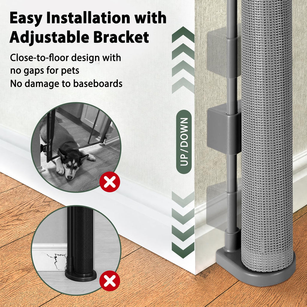 Reinforced 72" Long Retractable Baby Gate, Prevents Crawling Under