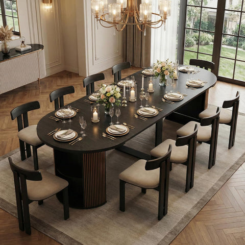 38.6" to 110.2" Modern Extendable Dining Table, Expandable Fluted Round Table for 2-12 People with Storage, Space