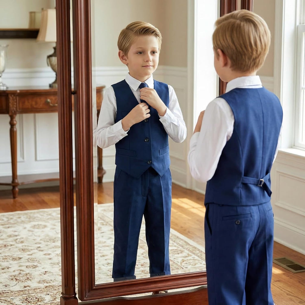 Boys 4 Pieces Suits Slim Fit Kids Vest Pants Sets Formal Dresswear for Boy