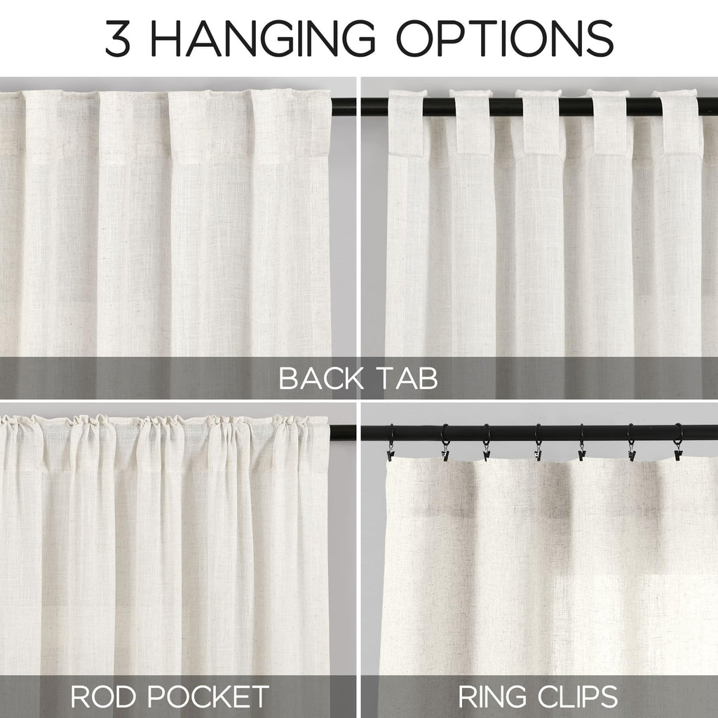 Beige White Linen Curtains 100 Inch Long Back Tab Filters Light Ensures Privacy Transparent Beige White Curtains
