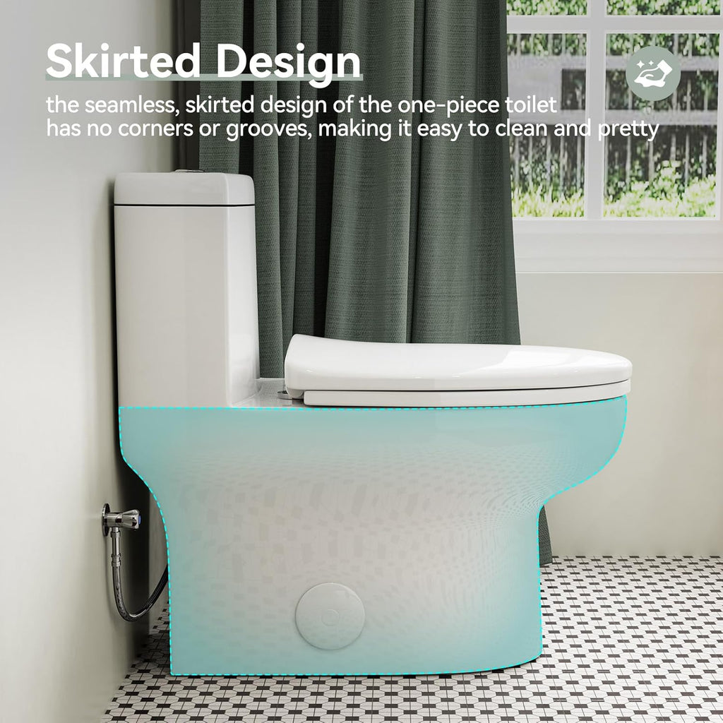 Elongated Dual Flush Toilet with Soft-Close Seat, High-Efficiency Design, White Finish