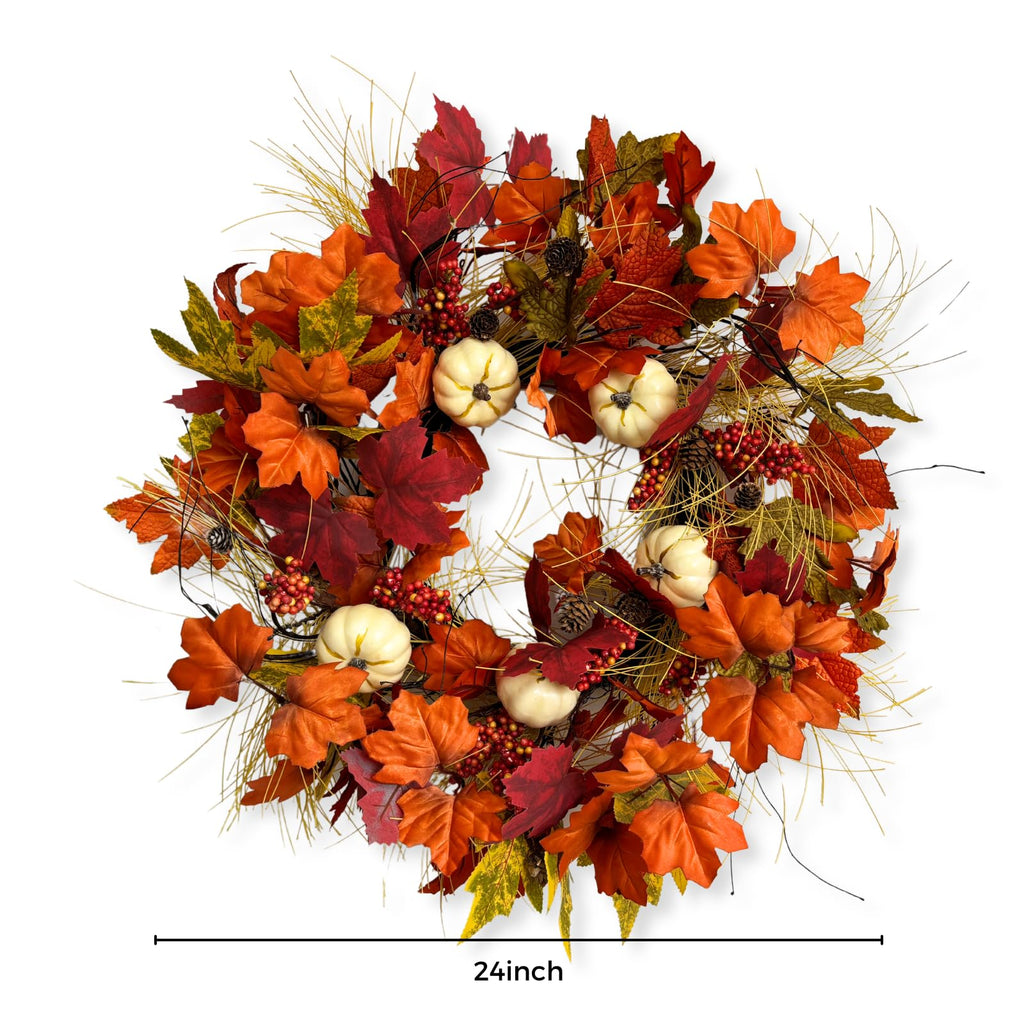 24 inch Fall Wreaths for Front Door with Pumbkin and Maple