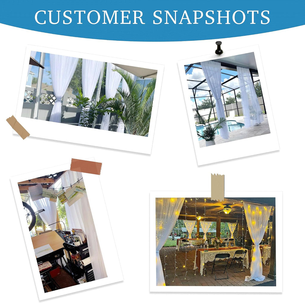 2 Layer Sheer Outdoor Curtains Waterproof Privacy | Light Filtering, Breathable, Drapes for Porch, Pergola, Pavilion
