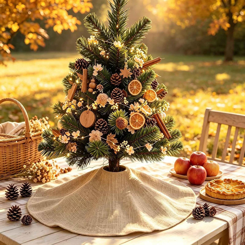 24" Burlap Tree Skirts Brown Rustic Linen Farmhouse Fall Tree Skirt