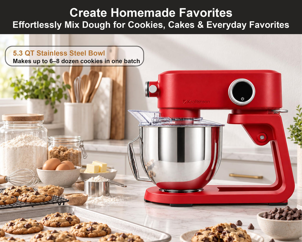 Red Stand Mixer DC Motor, All Metal Dough Mixer 5.3 Quart