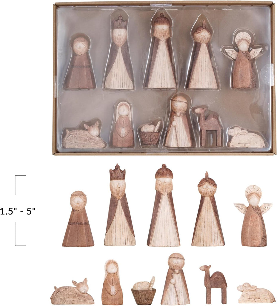 Wood-Finish Resin Nativity Set, Natural, Set of 11