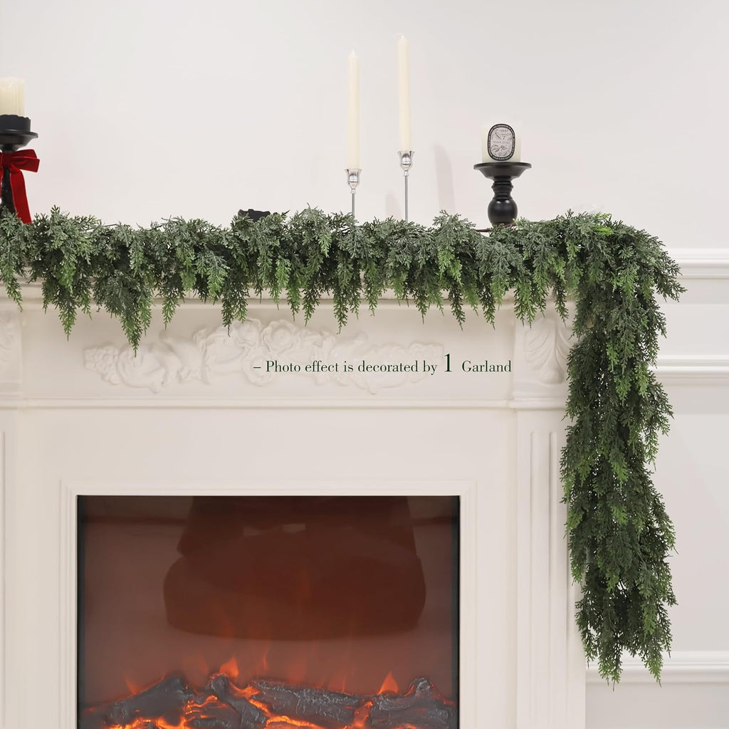 9FT Christmas Cedar Garland Real Touch Greenery for Mantle Decor