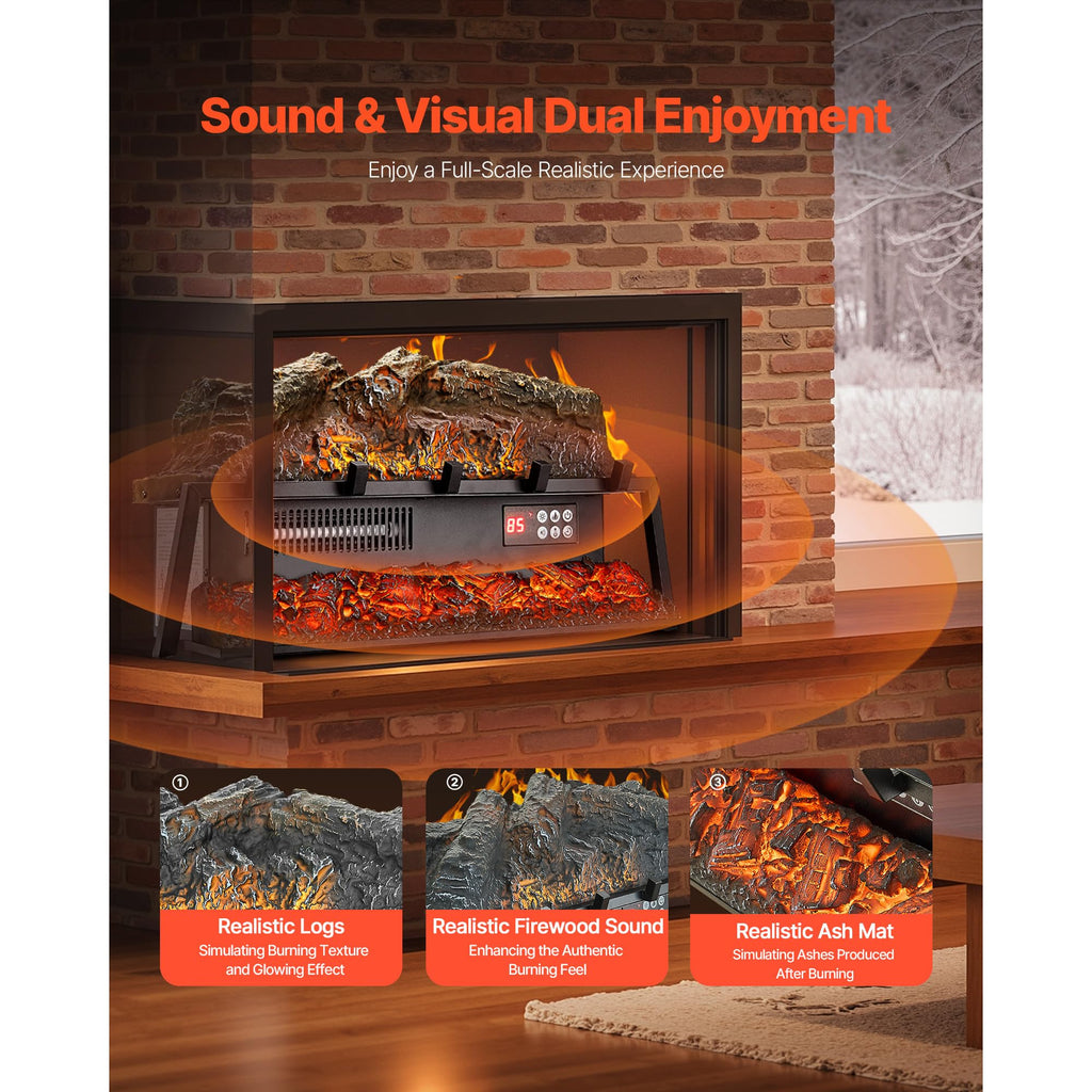 Electric Fireplace Log, 25 inch Fireplace Insert Log Heater, with Crackling Sound, Remote Controller, 5 Adjustable