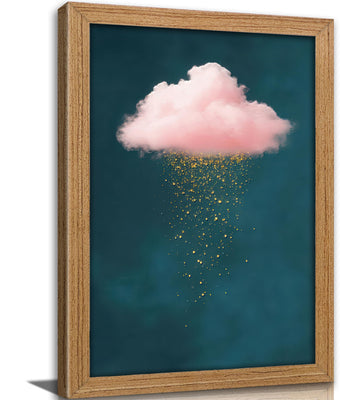 Framed 3D Textured Modern Minimalist Abstract Cloud Wall Art Golden Rain Canva Wall Deocr Pink Cloud Sky artwork