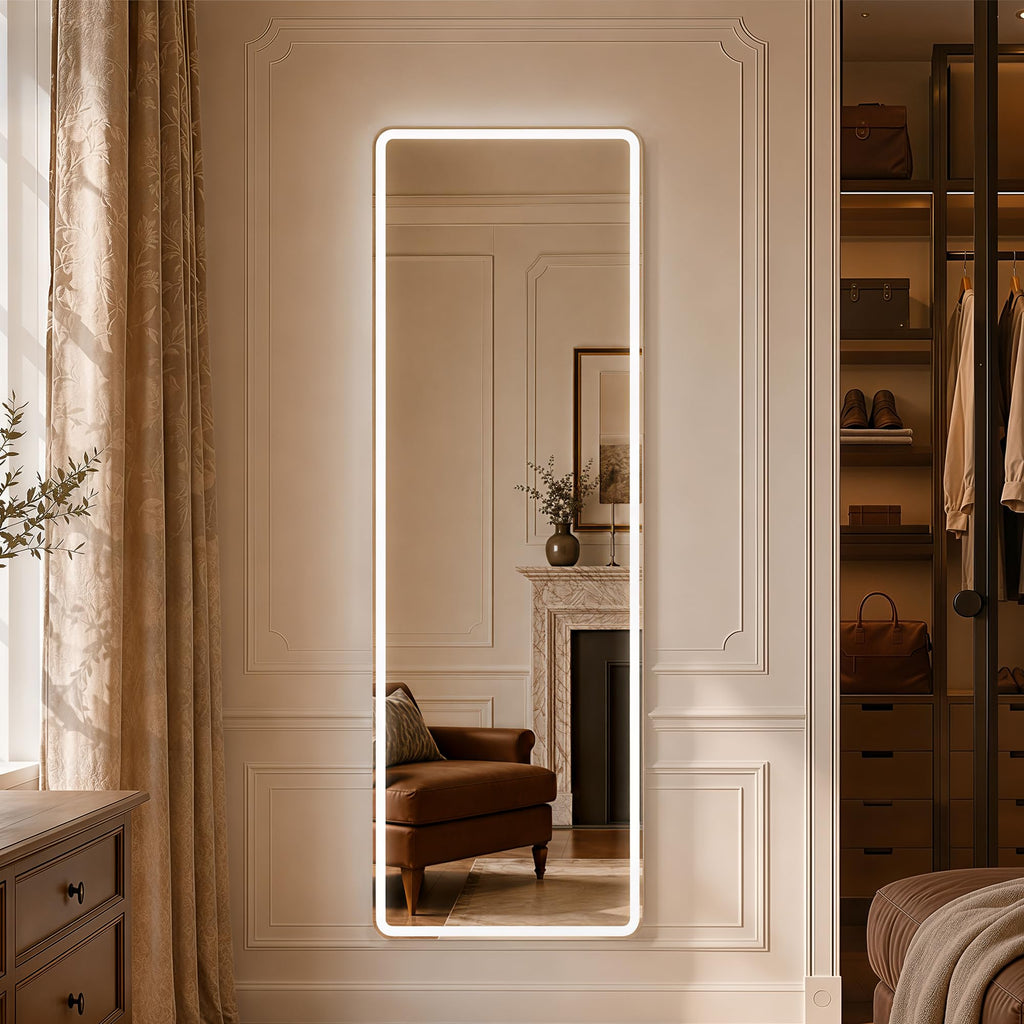 64"x21" Full Length Mirror with LED Lights, Hanging Mounted Mirrors, Aluminum Frame Mirrors with Dimming & 3 Color