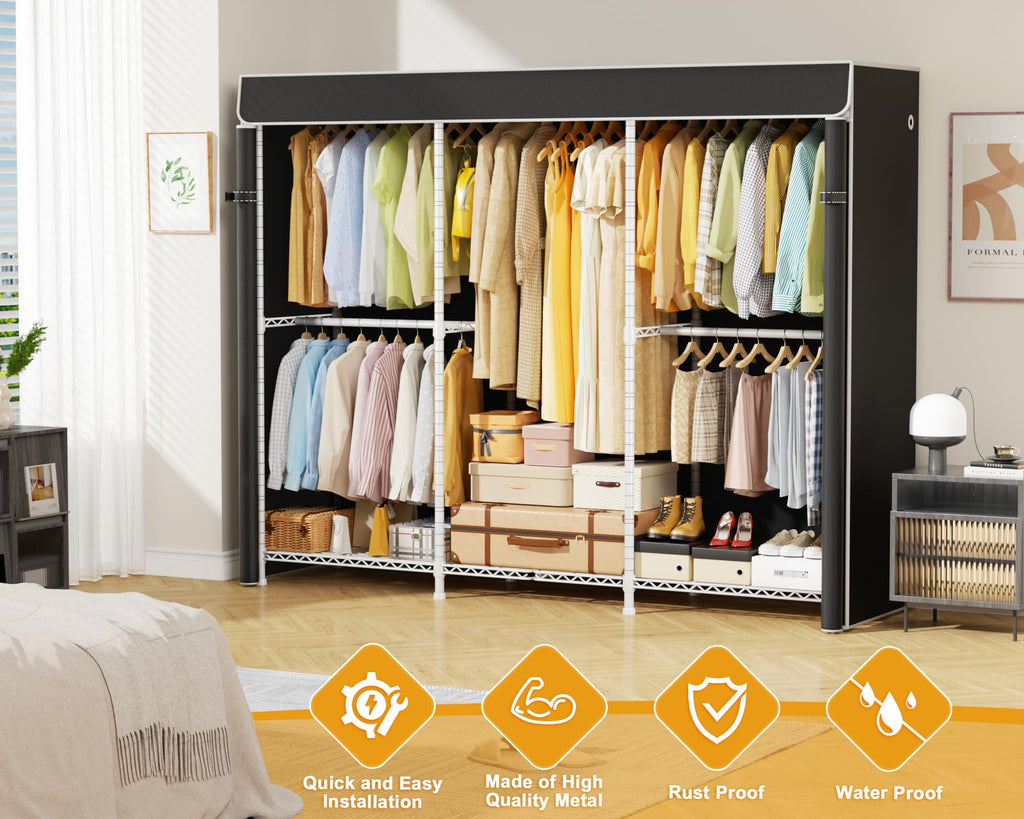 E14C Pro Heavy Duty Closet Organizer System, Freestanding Clothing Racks for Hanging Clothes, Adjustable Garment Rack